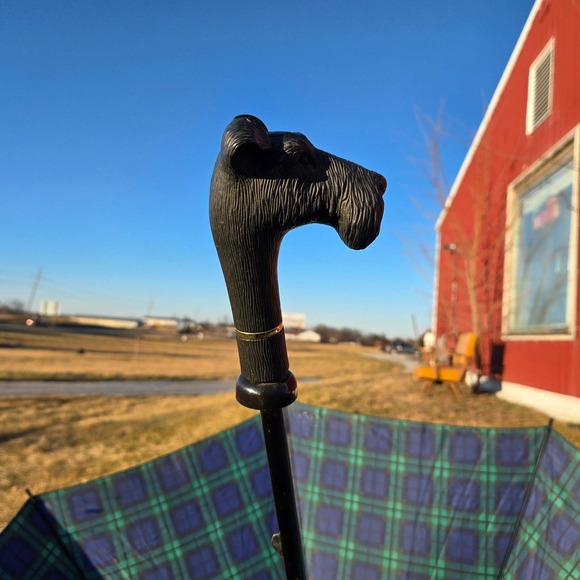 Aramis Tartan Plaid Umbrella Scottie Dog Handle Blue Green Scottish Terrier - Picture 5 of 10